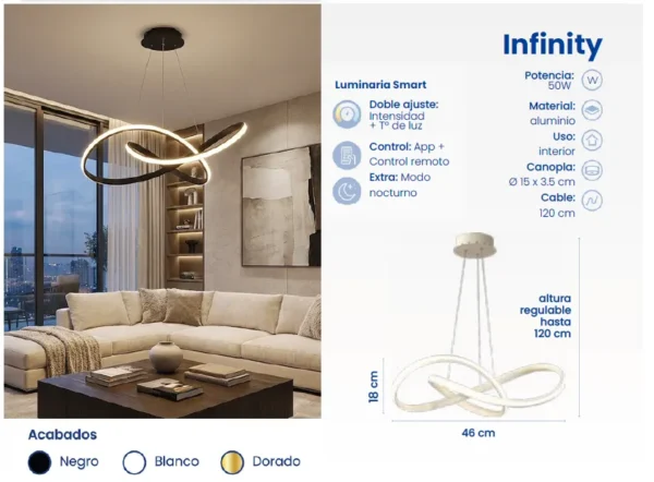Luminaria Colgante Smart Infinity 50W – Elegancia Sin Límites