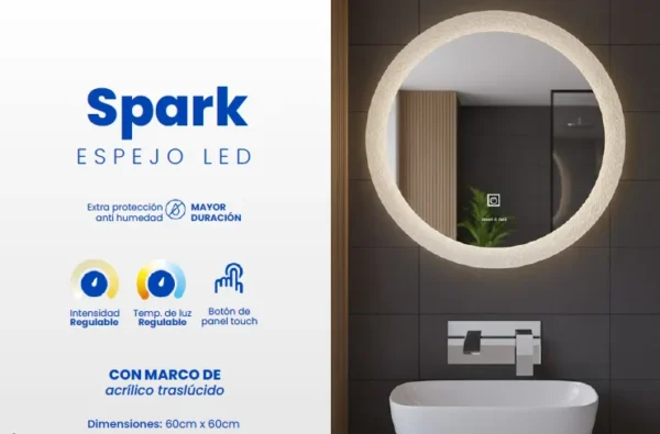 Espejo LED Spark 60cm – Diseño Circular con Marco Acrílico
