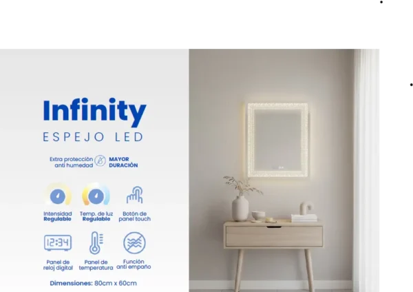 Espejo LED Infinity 80x60cm – Diseño Artístico y Funcionalidad Avanzada