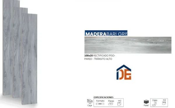 Porcelanato Madera Bari Gris 100x20