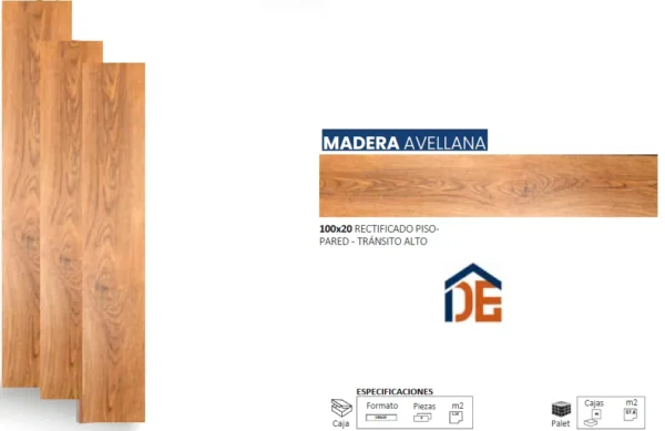 Porcelanato Madera Avellana 100x20 - Estilo Natural