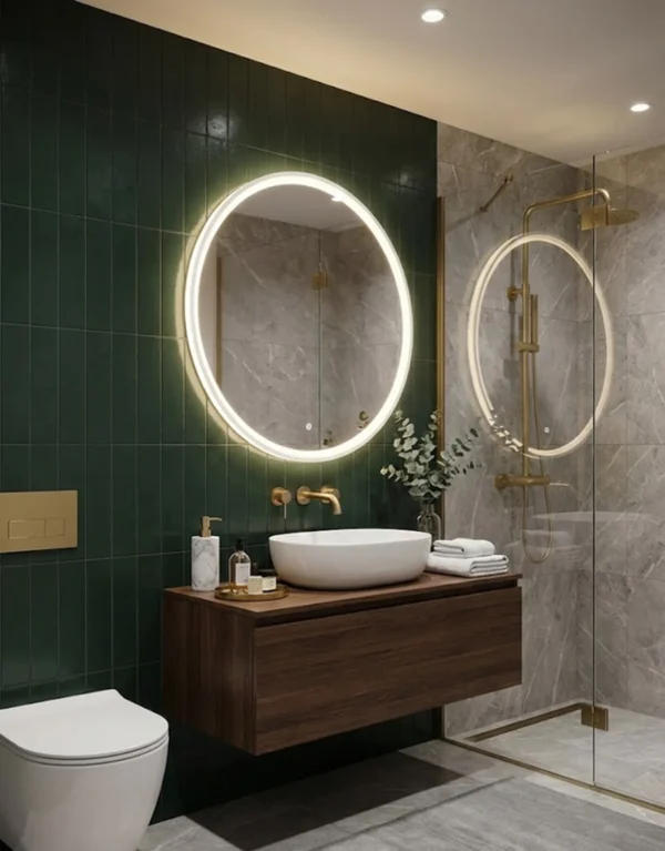 Espejo LED Aurora 70cm – Estilo Frosted y Tecnología Táctil