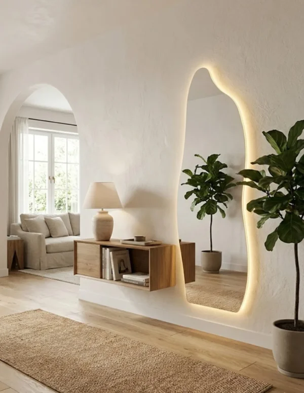 Espejo LED Amorfo Largo 150x50cm – Estilo Fluido y Luz Ambiental