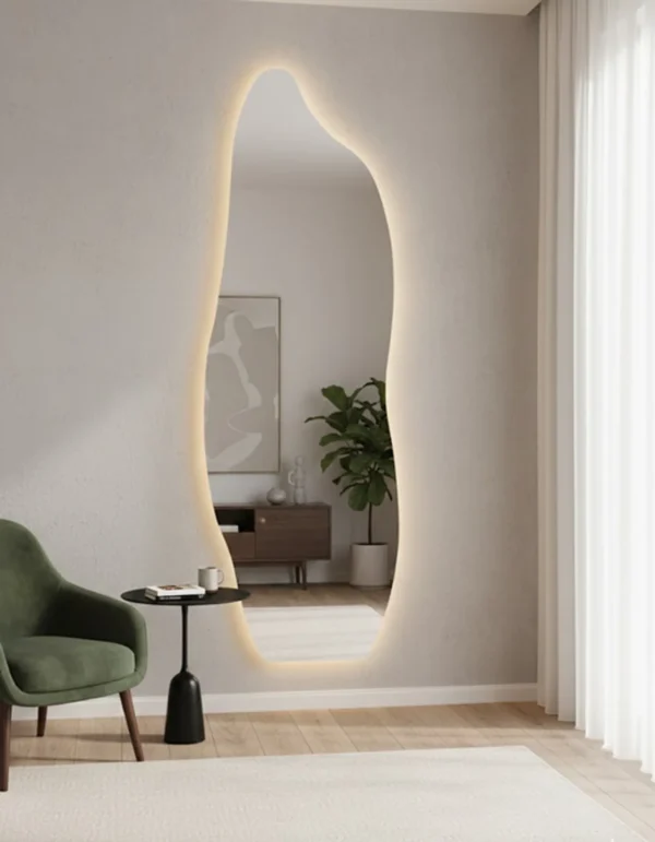 Espejo LED Amorfo Largo 150x50cm – Estilo Fluido y Luz Ambiental